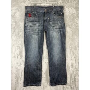 Y2K Miskeen Originals Mens Jeans Dark Wash‎ Embroidered Logo Hip Hop Size 40
